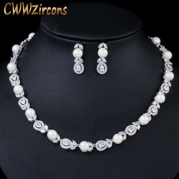 cwwzircons luxury big round leaf cubic zircon necklace bridal pearl jewelry sets women wedding party costume jewellery t363 h1022, Silver
cwwzircons luxury big round leaf cubic zircon necklace bridal pearl jewelry sets women wedding party costume jewellery t363 h1022, Silver