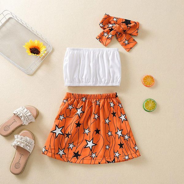 clothing sets summer baby girls clothes set solid color sleeveless exposed navel cropped + star print skirt bow-knot headband, White
clothing sets summer baby girls clothes set solid color sleeveless exposed navel cropped + star print skirt bow-knot headband, White