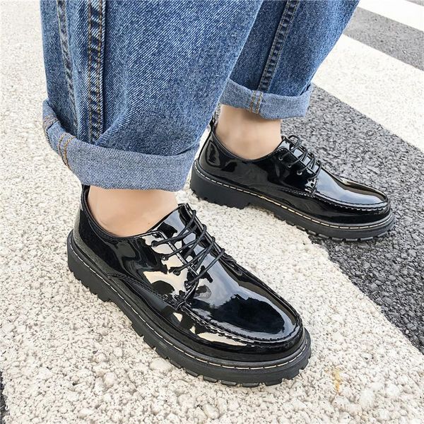 dress shoes solid color patent leather men's derby fashion wedding banquet student dance party round toe, Black
dress shoes solid color patent leather men's derby fashion wedding banquet student dance party round toe, Black