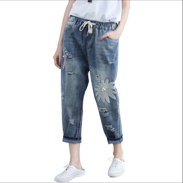 over sized loose summer jeans with holes in the waist for women's autumn wear casual fashion nine minute trousers pants & capris, Black;white
over sized loose summer jeans with holes in the waist for women's autumn wear casual fashion nine minute trousers pants & capris, Black;white