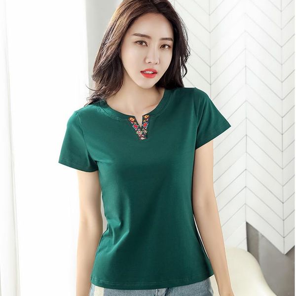 women's t-shirt ljsxls slim embroidered v-neck short sleeve tshirt cotton korean t shirt woman clothes 2021 summer tee femme, White
women's t-shirt ljsxls slim embroidered v-neck short sleeve tshirt cotton korean t shirt woman clothes 2021 summer tee femme, White