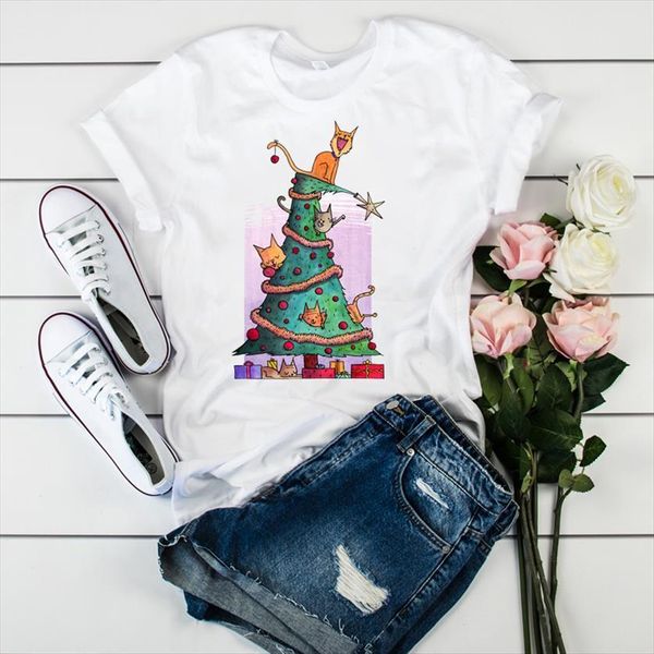 merry christmas tree printed women t shirts short sleeve loose tee female, White
merry christmas tree printed women t shirts short sleeve loose tee female, White