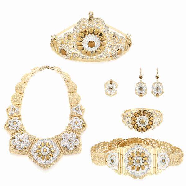 luxury wedding jewelry set for arab muslim women set of six pieces of jewelry set with colorful crystal golden necklace h1022, Silver
luxury wedding jewelry set for arab muslim women set of six pieces of jewelry set with colorful crystal golden necklace h1022, Silver