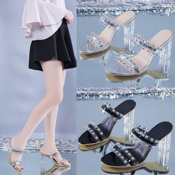 slippers fashion novelty summer high heel slides women open toe outside hoof heels rivet casual ladies shoes, Black
slippers fashion novelty summer high heel slides women open toe outside hoof heels rivet casual ladies shoes, Black