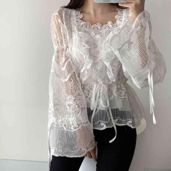 blouses korean lace sweet pullover solid long sleeves shirts women square collar casual blouses, White
blouses korean lace sweet pullover solid long sleeves shirts women square collar casual blouses, White