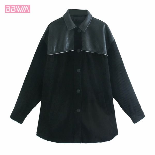 faux leather stitching lapel long sleeve women's jacket coat vintage corduroy loose coat chic female 210507, Black;brown
faux leather stitching lapel long sleeve women's jacket coat vintage corduroy loose coat chic female 210507, Black;brown