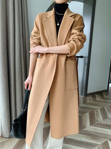 women's wool & blends coat female hepburn style high-end double-sided 2021 korean knee length cashmere, Black
women's wool & blends coat female hepburn style high-end double-sided 2021 korean knee length cashmere, Black