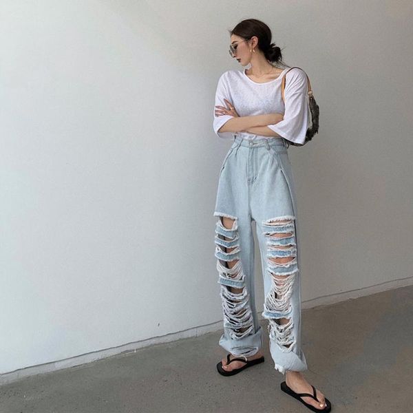 women's jeans high waist ripped women hollow out hip hop female trousers streetwear straight pants clothing, Blue
women's jeans high waist ripped women hollow out hip hop female trousers streetwear straight pants clothing, Blue
