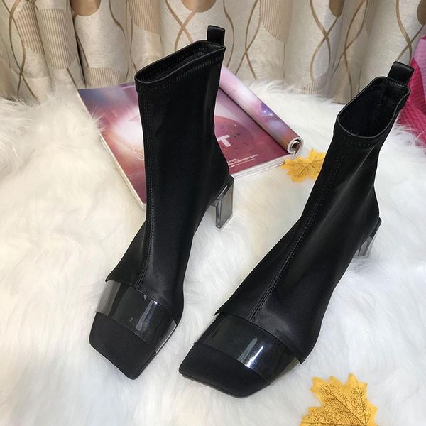 boots high-heeled elastic shoes woman square toe transparent pvc stretch fabric patchwork slip-on clear heel sandal women e1ma, Black
boots high-heeled elastic shoes woman square toe transparent pvc stretch fabric patchwork slip-on clear heel sandal women e1ma, Black