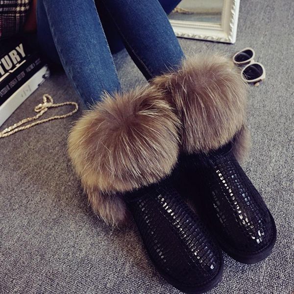 fashion women's natural fur snow boots 100% genuine cow leather winter female shoes women, Black
fashion women's natural fur snow boots 100% genuine cow leather winter female shoes women, Black