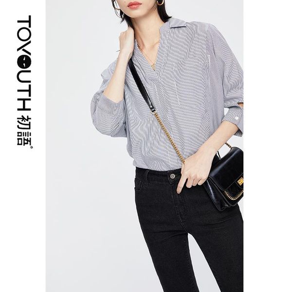 women's blouses & shirts toyouth women striped blouse shirt long sleeve v-neck casual et chemisier femme blusas mujer de moda, White 
women's blouses & shirts toyouth women striped blouse shirt long sleeve v-neck casual et chemisier femme blusas mujer de moda, White