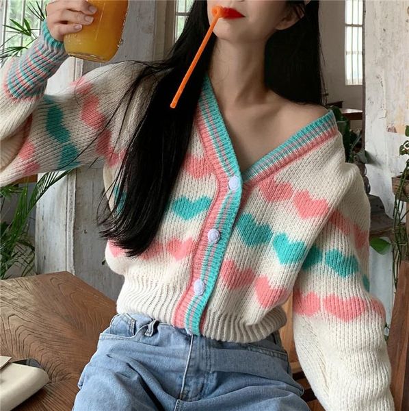 women's knits & tees ezgaga heart cardigan women long sleeve color block v-neck knitted cropped sweater autumn loose sweet elegant kore, White
women's knits & tees ezgaga heart cardigan women long sleeve color block v-neck knitted cropped sweater autumn loose sweet elegant kore, White