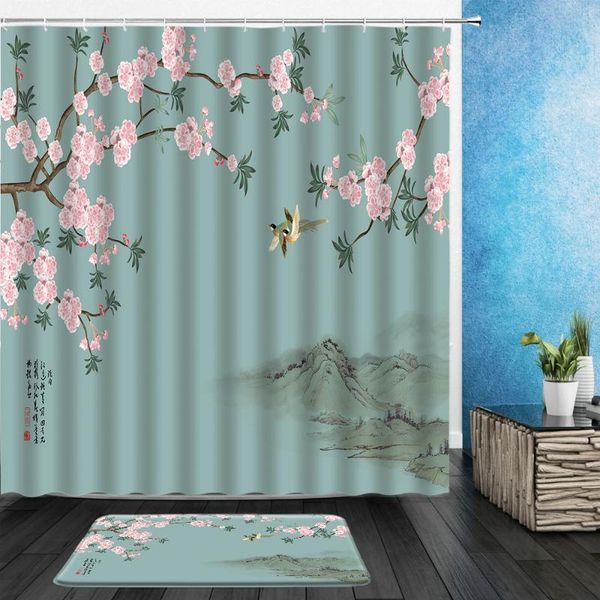 shower curtains 2pcs chinese style curtain set retro hand painting spring flower bird plant landscape bath decor with flannel mat
shower curtains 2pcs chinese style curtain set retro hand painting spring flower bird plant landscape bath decor with flannel mat