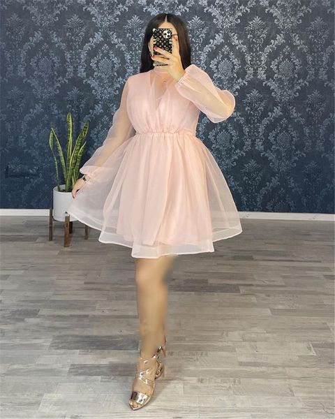 simple pink organza short prom dresses long puff sleeves high neck above knee length cocktal party gowns plus size cocktail, Black
simple pink organza short prom dresses long puff sleeves high neck above knee length cocktal party gowns plus size cocktail, Black