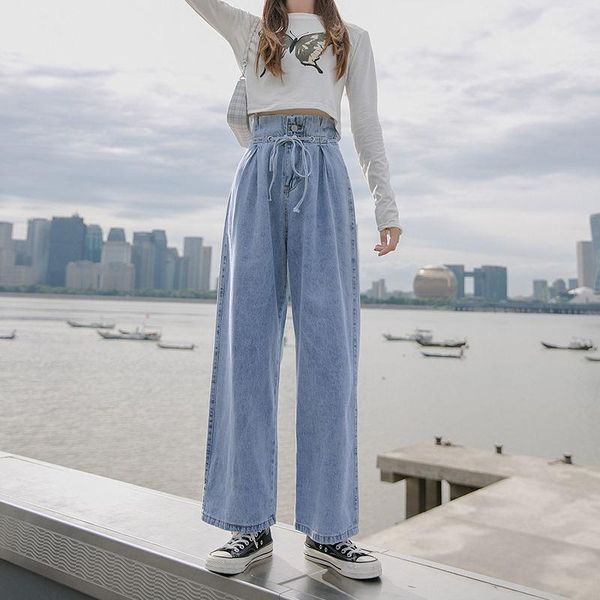 high waist jeans ladies students loose wide leg pants 2021 size slim straight tube mop women's, Blue
high waist jeans ladies students loose wide leg pants 2021 size slim straight tube mop women's, Blue