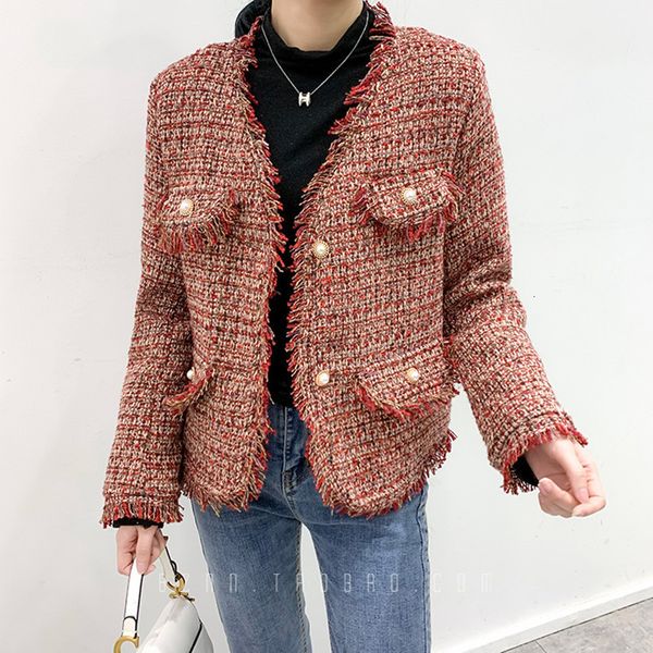 women's jackets designer women v neck autumn long sleeve tassels pearl button slim tweed coats a5nh, Black;brown
women's jackets designer women v neck autumn long sleeve tassels pearl button slim tweed coats a5nh, Black;brown
