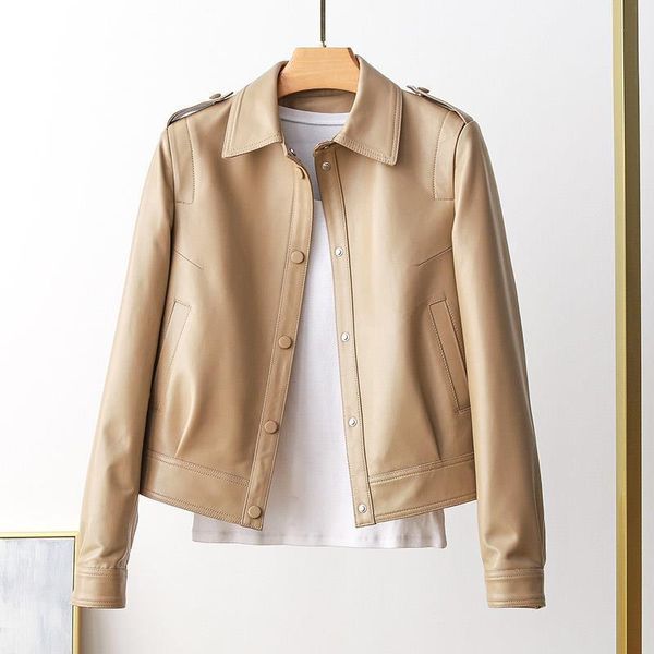 women's leather & faux 2021 spring and autumn jacket fashion short imitation sheep motorcycle streetwear, Black
women's leather & faux 2021 spring and autumn jacket fashion short imitation sheep motorcycle streetwear, Black