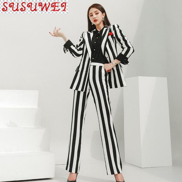 autumn and winter professional women's pants two-piece slim temperament striped long sleeve ladies jacket casual trousers two piece, White
autumn and winter professional women's pants two-piece slim temperament striped long sleeve ladies jacket casual trousers two piece, White