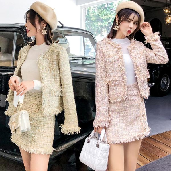 two piece dress women clothes suit autumn ladies temperament tassel rough tweed long sleeve bottoming shirt short coat two-piece set, White
two piece dress women clothes suit autumn ladies temperament tassel rough tweed long sleeve bottoming shirt short coat two-piece set, White