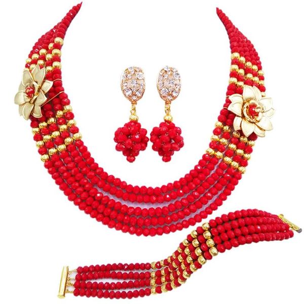 earrings & necklace excellent opaque red african wedding beads 5 rows double flower crystal bead nigerian jewelry set 5c-sxh-07, Silver
earrings & necklace excellent opaque red african wedding beads 5 rows double flower crystal bead nigerian jewelry set 5c-sxh-07, Silver