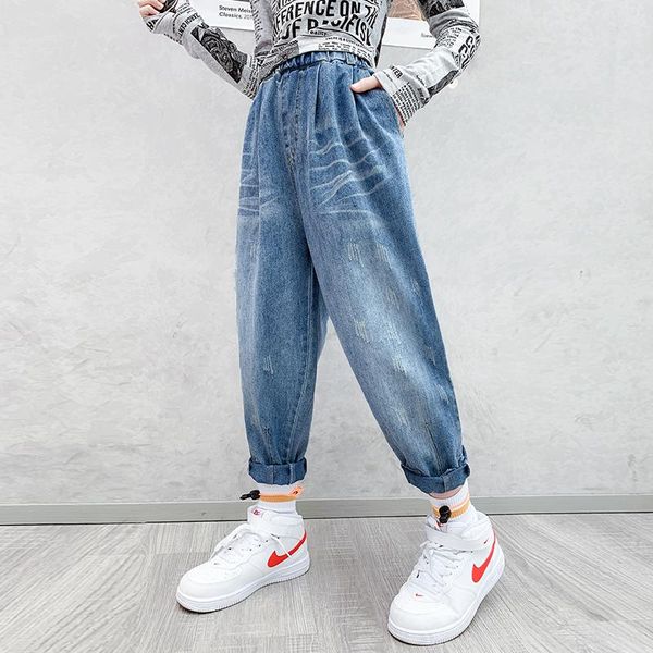 modern kids girls jeans loose light blue denim pants high waist harem casual old daddy radish trousers children's clothes
modern kids girls jeans loose light blue denim pants high waist harem casual old daddy radish trousers children's clothes