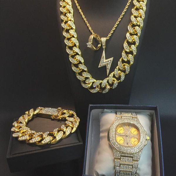 earrings & necklace luxury men watch hip hop cuban braclete ring combo out jewerly set for, Silver
earrings & necklace luxury men watch hip hop cuban braclete ring combo out jewerly set for, Silver
