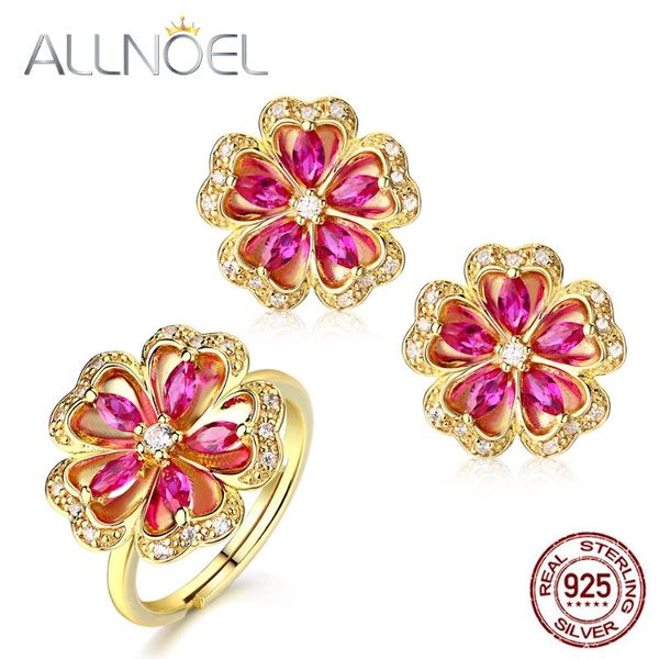 bracelet, earrings & necklace allnoel gemstone ruby flower jewelry set real 925 sterling silver red corundum ring stud for girl women's, Black 
bracelet, earrings & necklace allnoel gemstone ruby flower jewelry set real 925 sterling silver red corundum ring stud for girl women's, Black