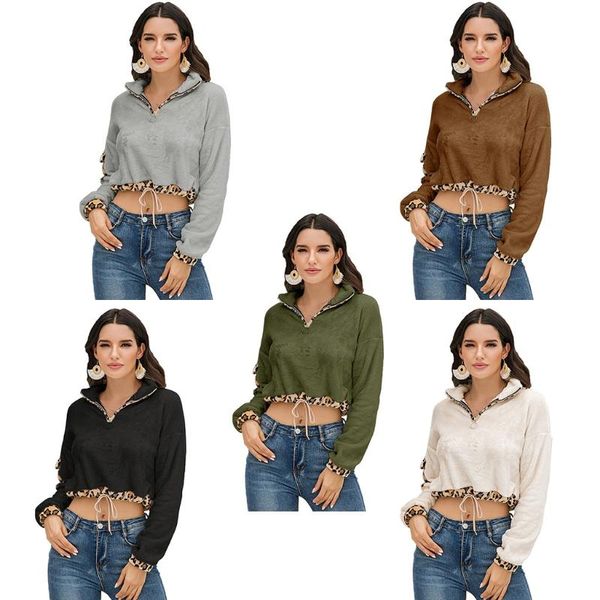 women's hoodies & sweatshirts women autumn fuzzy plush sweatshirt lapel zipper drawstring hem crop leopard pocket patchwork faux fleece, Black
women's hoodies & sweatshirts women autumn fuzzy plush sweatshirt lapel zipper drawstring hem crop leopard pocket patchwork faux fleece, Black
