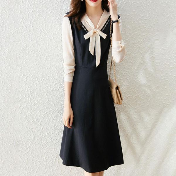 casual dresses dress 2021 women's autumn long sleeve bow pullover commuter elegant a-line skirt high waist splicing fake two-piece, Black;gray
casual dresses dress 2021 women's autumn long sleeve bow pullover commuter elegant a-line skirt high waist splicing fake two-piece, Black;gray