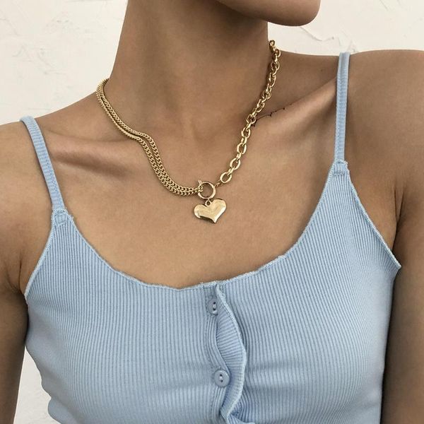 pendant necklaces simple heart clavicle necklace punk thick cuban chain for women gold color metal kpop female jewelry wholesale, Silver
pendant necklaces simple heart clavicle necklace punk thick cuban chain for women gold color metal kpop female jewelry wholesale, Silver