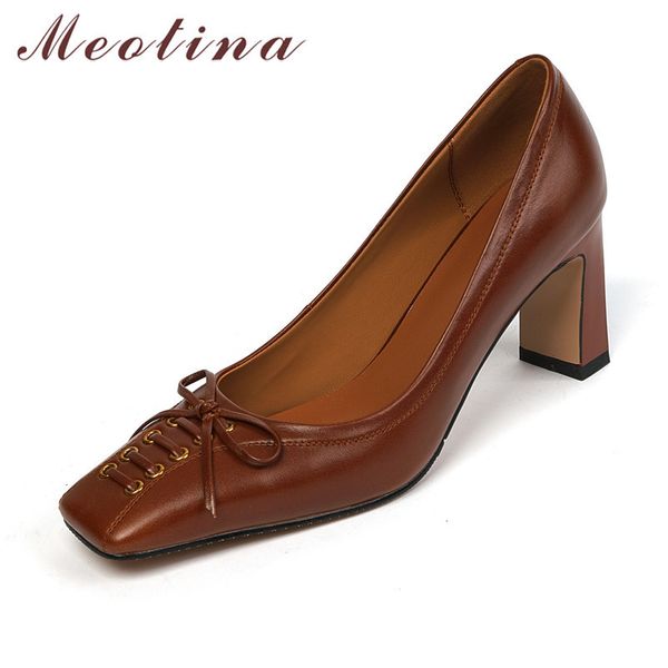 meotina women shoes high heel genuine leather pumps chunky heels shallow dress footwear bow square toe ladies shoes brown black 210520
meotina women shoes high heel genuine leather pumps chunky heels shallow dress footwear bow square toe ladies shoes brown black 210520