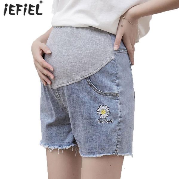 summer maternity short pants pregnant women distressed denim shorts pregnancy adjustable waist belly loose jean plus size bottoms, White 
summer maternity short pants pregnant women distressed denim shorts pregnancy adjustable waist belly loose jean plus size bottoms, White