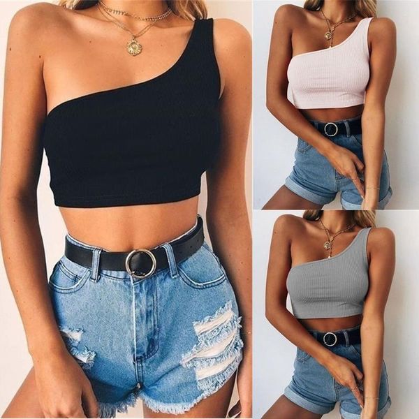 women's tanks & camis 1pc fashion one shoulder sleeveless crop ribbed stretchy basic strappy tees for women, White
women's tanks & camis 1pc fashion one shoulder sleeveless crop ribbed stretchy basic strappy tees for women, White