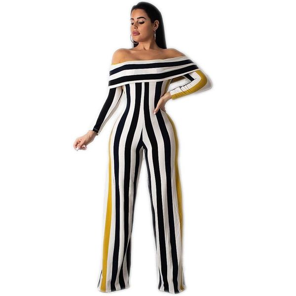 gym clothing 2021 women casual jumpsuits fashion overalls slash neck off shoulder one piece long sleeve romper striped wide leg jumpsui, White;black
gym clothing 2021 women casual jumpsuits fashion overalls slash neck off shoulder one piece long sleeve romper striped wide leg jumpsui, White;black