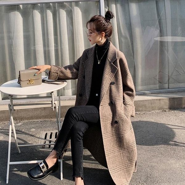 women's wool & blends woolen coat 2021 autumn and winter temperament hepburn wind long thin plaid, Black
women's wool & blends woolen coat 2021 autumn and winter temperament hepburn wind long thin plaid, Black