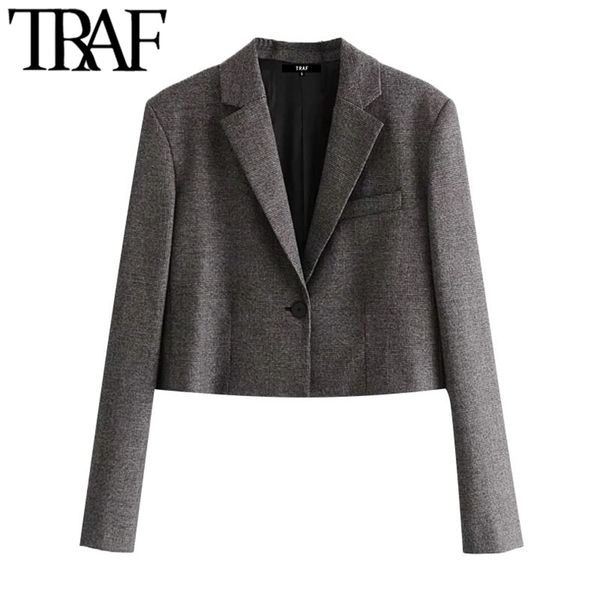 women fashion cropped check blazer coat vintage long sleeve with shoulder pads female outerwear chic 210507, White;black
women fashion cropped check blazer coat vintage long sleeve with shoulder pads female outerwear chic 210507, White;black