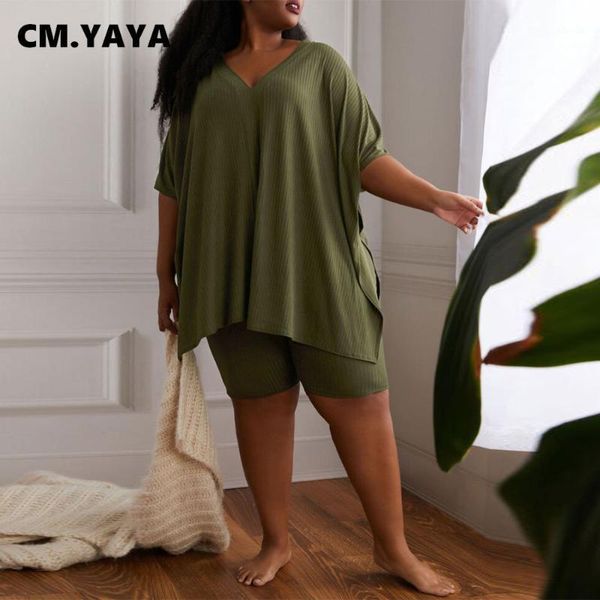 cm.yaya women set plus size xl-5xl half sleeve v-neck loose t-shirts sheath elastic shorts 2 piece tracksuit summer outfits women's tra, Gray
cm.yaya women set plus size xl-5xl half sleeve v-neck loose t-shirts sheath elastic shorts 2 piece tracksuit summer outfits women's tra, Gray