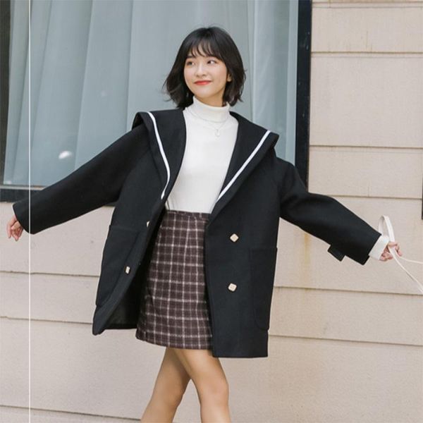 women's wool & blends 2021 autumn winter navy collar loose mid-long woolen coat long-sleeved black student style jacket
women's wool & blends 2021 autumn winter navy collar loose mid-long woolen coat long-sleeved black student style jacket