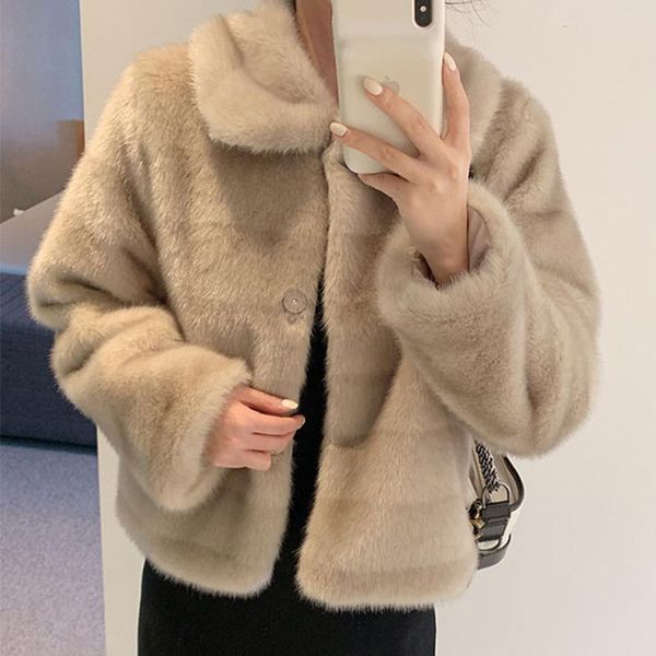 women's fur & faux fashion jacket warm mink coat gradient turn-down casual plush cropped veste femme 2021, Black
women's fur & faux fashion jacket warm mink coat gradient turn-down casual plush cropped veste femme 2021, Black