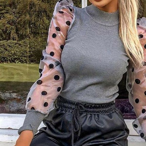 elegant polka dots sheer womens shirt mesh see through puff long sleeve knitted high turtleneck blouse top, White
elegant polka dots sheer womens shirt mesh see through puff long sleeve knitted high turtleneck blouse top, White