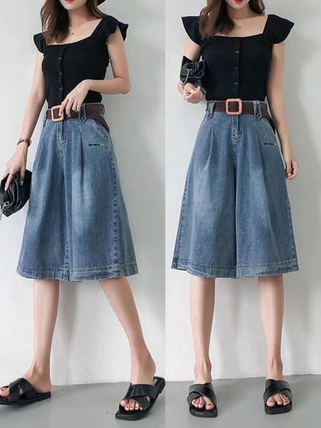 women's jeans show slim bf wind skirt pants versatile trousers seven minutes spring/summer five wide leg, Blue
women's jeans show slim bf wind skirt pants versatile trousers seven minutes spring/summer five wide leg, Blue