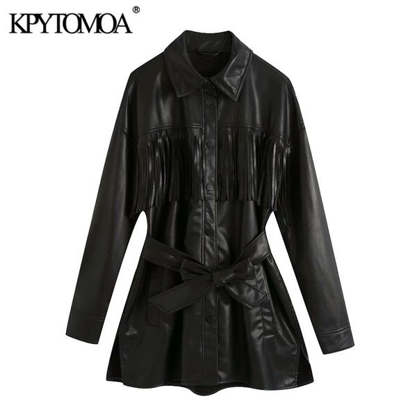 women fashion with belt tassel faux leather jacket coat vintage long sleeve snap-button female outerwear chic 210416, Black;brown
women fashion with belt tassel faux leather jacket coat vintage long sleeve snap-button female outerwear chic 210416, Black;brown