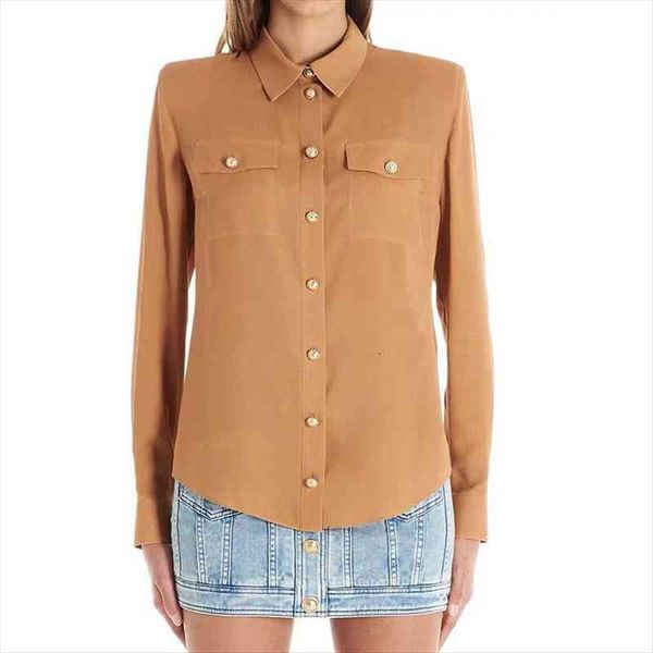 high street fashion designer blouse womens long sleeve lion buttons pockets blouse top, White
high street fashion designer blouse womens long sleeve lion buttons pockets blouse top, White
