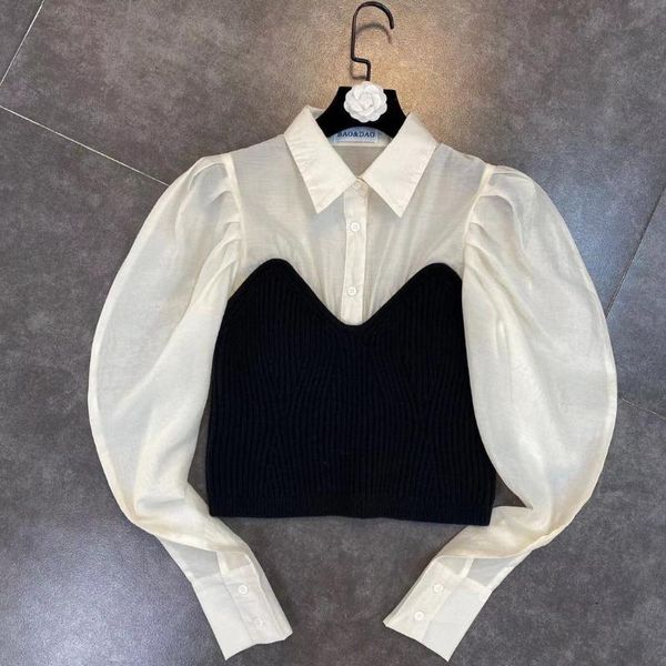 women's blouses & shirts zcsmll 2021 spring lapel three dimensional bubble long sleeve stitching wool contrast shirt women, White
women's blouses & shirts zcsmll 2021 spring lapel three dimensional bubble long sleeve stitching wool contrast shirt women, White