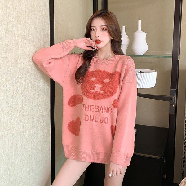 women's sweaters lazy style 2021 autumn and winter sweater cartoon loose clothing long sleeve bottoming kio, White;black
women's sweaters lazy style 2021 autumn and winter sweater cartoon loose clothing long sleeve bottoming kio, White;black