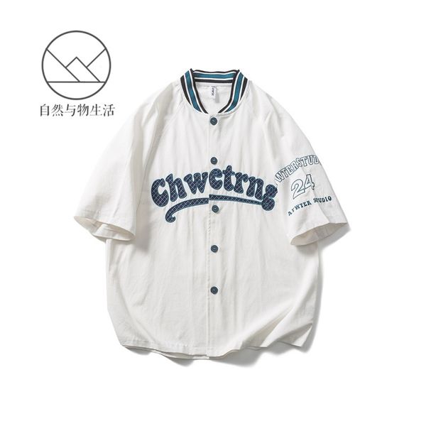 nature and things 2021 summer new simple short sleeve letter printing trendy men's casual shirt, White;black
nature and things 2021 summer new simple short sleeve letter printing trendy men's casual shirt, White;black