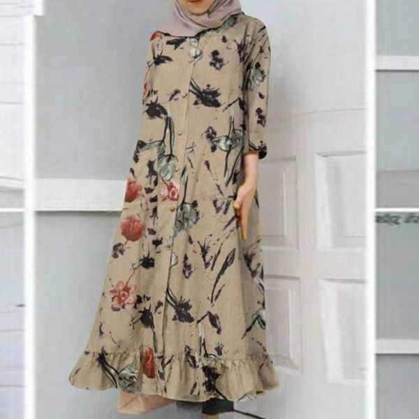 casual dresses women dress round neck ruffle hem floral print button up party long midi ladies autumn, Black;gray
casual dresses women dress round neck ruffle hem floral print button up party long midi ladies autumn, Black;gray