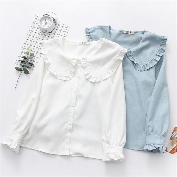 korean women blouses spring shirt girl cute sweet ruffles peter pan collar solid color casual blouse female pz2000, White
korean women blouses spring shirt girl cute sweet ruffles peter pan collar solid color casual blouse female pz2000, White