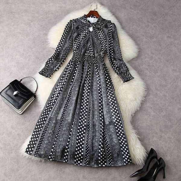 high street fashion designer long sleeve bow collar dot print midi dress 210521, Black;gray
high street fashion designer long sleeve bow collar dot print midi dress 210521, Black;gray