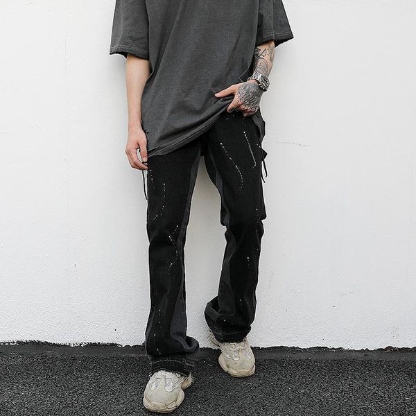 men's jeans men street wear flare pants black graffiti wide leg hip hop splashed patchwork slim fit cargo flared denim for, Blue
men's jeans men street wear flare pants black graffiti wide leg hip hop splashed patchwork slim fit cargo flared denim for, Blue